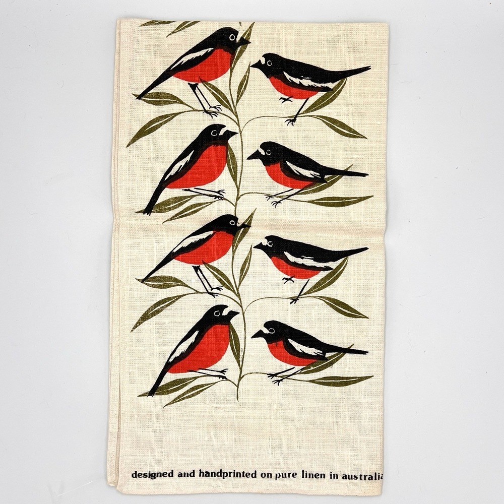 Rodriguez Australian Red Robin Linen Kitchen Tea Towel - Picture 2 of 8